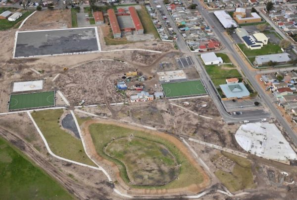 aerial view town soccer field