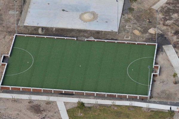 soccer field aerial view green astroturf